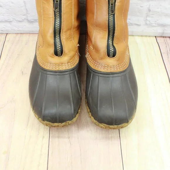 LL Bean Brown Leather Front Zip Waterproof Insulated Ankle Duck Boots Size 9 - Picture 5 of 10